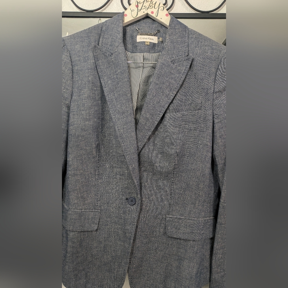 Calvin Klein Cotton Linen One Button Closure Fully Lined Women's Blazer Size 12P - Picture 3 of 9